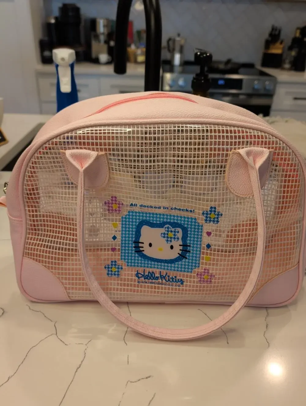 Sanrio Hello Kitty Pink Mesh Travel Bag Gingham Ita Tote Handbag Kawaii Y2K
